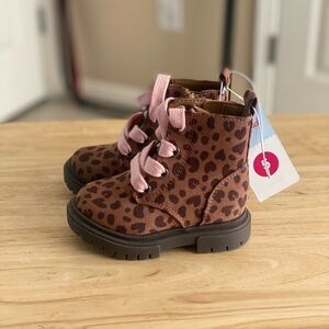 Cat & Jack Brown and Pink Leopard Print Combat Boots